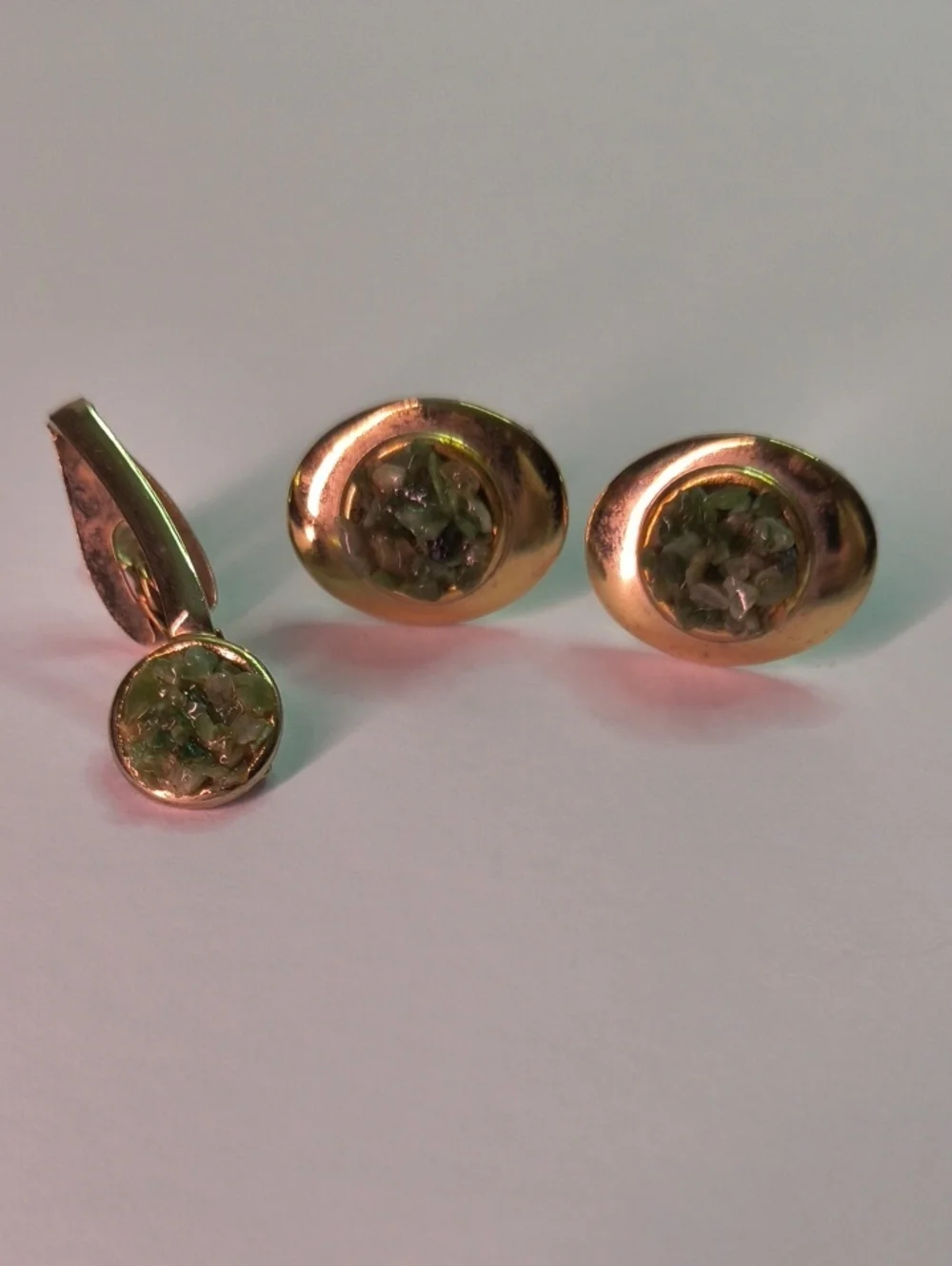 VTG Jade/Jadeite Stone Chips Cufflinks and Tie Clip Set MCM Men's Style